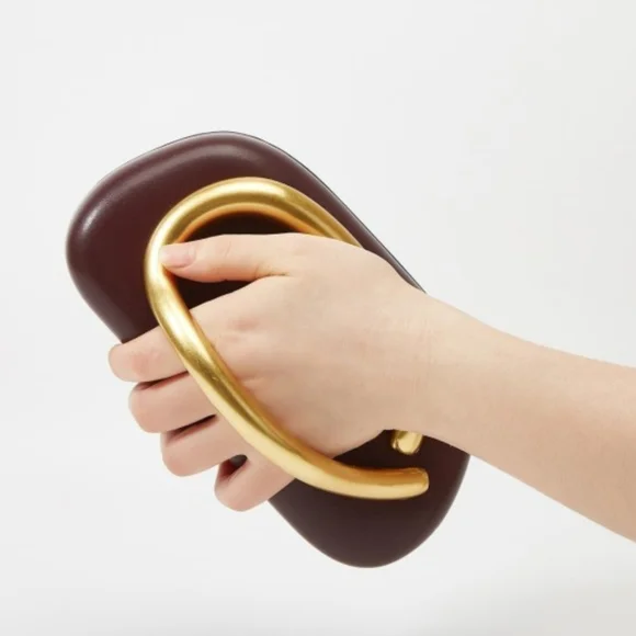 Chic Brown Bag with Metal Handle Clutch - Picture 4 of 14